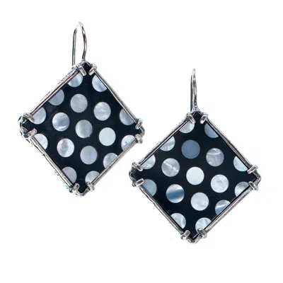 Gem Kingdom Women's Silver / Black / White Polka Dot Drop Earrings In Multi