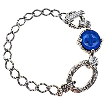 Gem Kingdom Women's Silver / Blue Blue Lapis Bracelet In Metallic