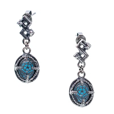 Gem Kingdom Women's Silver / Blue Ex Voto Blue Intaglio Crystal Dangle Earrings In Pink