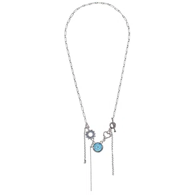 Gem Kingdom Women's Silver / Blue Ex Voto Celestial Charm Intaglio Necklace Blue