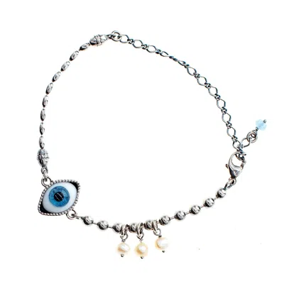Gem Kingdom Women's Silver / Blue Eye Love You Bracelet Blue Eye