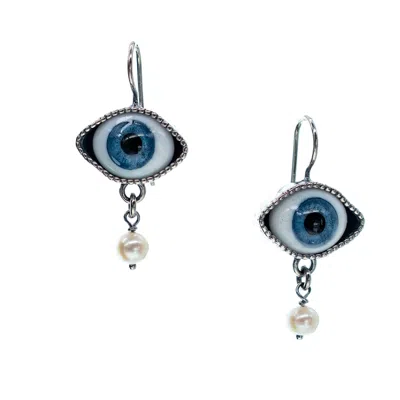 Gem Kingdom Women's Silver / Blue Eye Love You Earrings Blue Eye