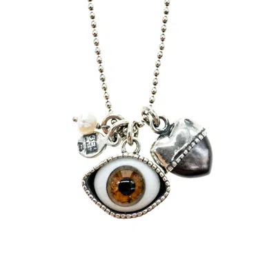 Gem Kingdom Women's Silver / Brown / Black Eye Love You Necklace Brown Eye Short In Silver/brown/black