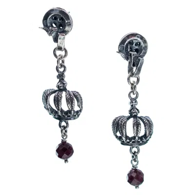 Gem Kingdom Women's Silver Crown Earrings With Garnet In Multi