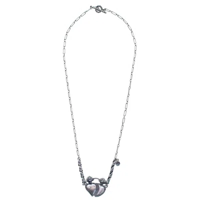 Gem Kingdom Women's Silver Double Sacred Heart Necklace