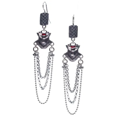 Gem Kingdom Women's Silver Ex Voto Mystique Dangle Earrings In Black
