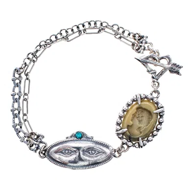 Gem Kingdom Women's Silver Ex Voto Vintage Cameo Bracelet