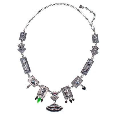 Gem Kingdom Women's Silver / Green Ex Voto Charm Necklace