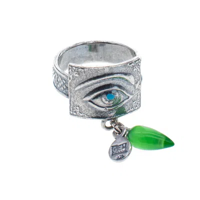 Gem Kingdom Women's Silver / Green Ex Voto Eye Ring In Silver/green