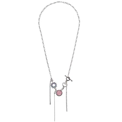 Gem Kingdom Women's Silver / Pink Ex Voto Celestial Charm Intaglio Necklace Pink In Metallic