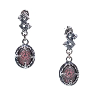 Gem Kingdom Women's Silver / Pink Ex Voto Pink Intaglio Crystal Dangle Earrings In Red
