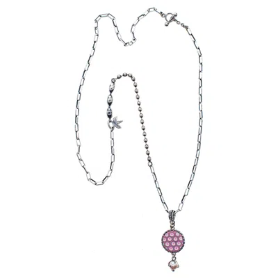 Gem Kingdom Women's Silver / Pink Pink Polkadot Necklace In Multi