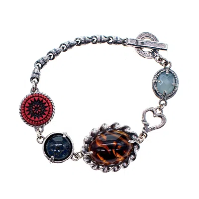 Gem Kingdom Women's Silver / Red Ex Voto Charm Bracelet In Silver/red