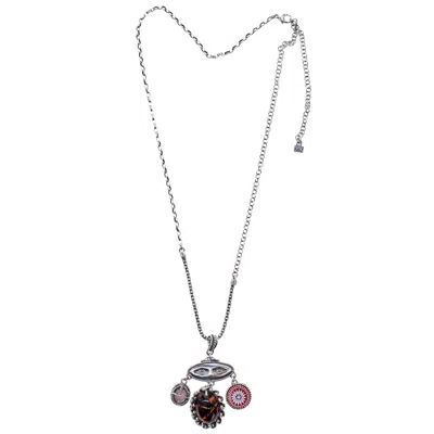 Gem Kingdom Women's Silver / Red Ex Voto Enchanted Gaze Necklace In White