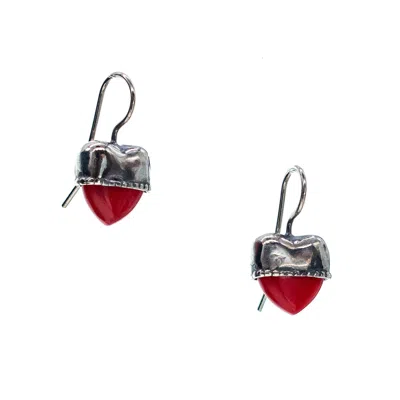 Gem Kingdom Women's Silver / Red Eye Love You Little Heart Earrings Red