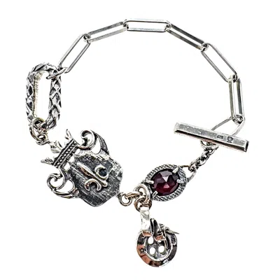 Gem Kingdom Women's Silver / Red Garnet Charm Bracelet In Multi