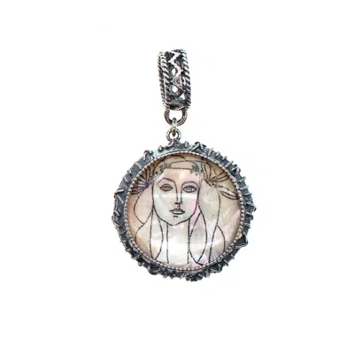 Gem Kingdom Women's Silver / White Back To The Future - Sterling Silver Pendant With Engraved Mother Of Pearl