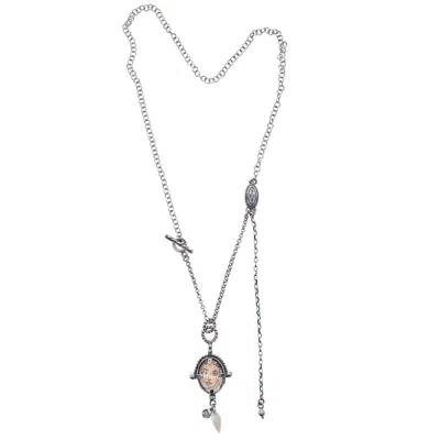 Gem Kingdom Women's Silver / White Back To The Future Engraved Mother Of Pearl Necklace