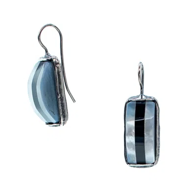Gem Kingdom Women's Silver / White / Black Striped Onyx & Mother Of Pearl Earrings In Multi