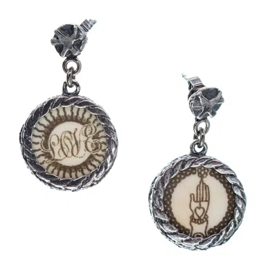 Gem Kingdom Women's Silver / White Engraved Bone Earrings In Multi