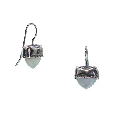 Gem Kingdom Women's Silver / White Eye Love You Little Heart Earrings White Mother Of Pearl In Gray
