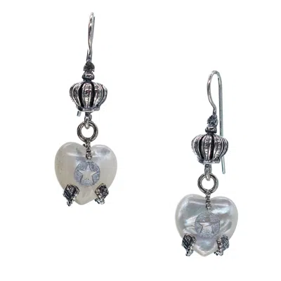 Gem Kingdom Women's Silver / White Heart Drop Earrings Mother Of Pearl White In Multi