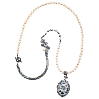 Gem Kingdom Women's Silver / White Pearl Necklace With Glow In The Dark Pendant In Multi