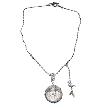 Gem Kingdom Women's Silver / White Picasso Portrait & Bird Talisman Necklace In Multi