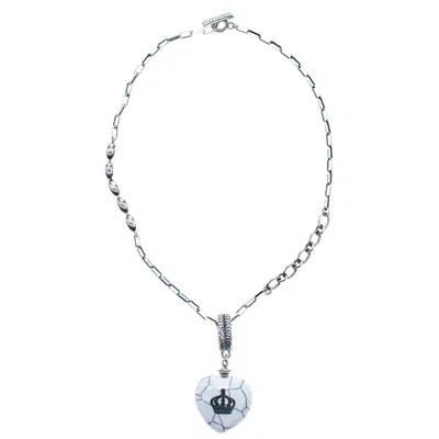 Gem Kingdom Women's Silver / White Regal Crown Heart Necklace In Purple