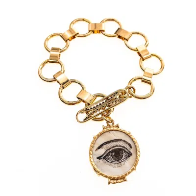 Gem Kingdom Women's White / Gold Bracelet Gold-plated Brass Eye In Multi