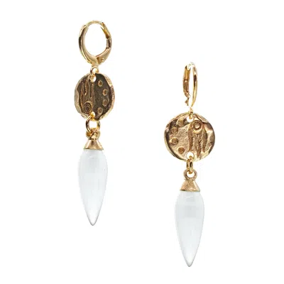 Gem Kingdom Women's White / Gold Golden Comet Earrings White In Multi