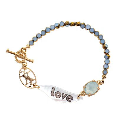 Gem Kingdom Women's White / Gold Love Beaded Bracelet