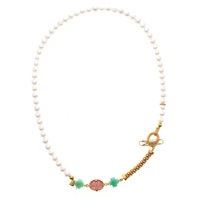 Gem Kingdom Women's White / Gold Pearl And Intaglio Necklace In Multi
