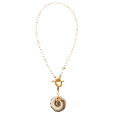 Gem Kingdom Women's White / Gold Pearl Swirl Necklace In Multi