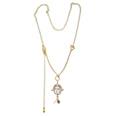 Gem Kingdom Women's White / Gold Picasso Necklace Gold Plated In Neutral