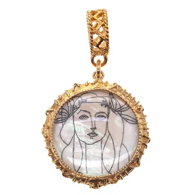 Gem Kingdom Women's White / Gold Picasso Pendant Gold Plated In Animal Print