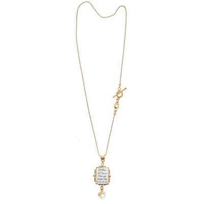 Gem Kingdom Women's White / Gold White Love Letter Necklace Gold Plated In Metallic