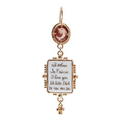 Gem Kingdom Women's White / Gold White Love Letter Single Earring Gold Plated