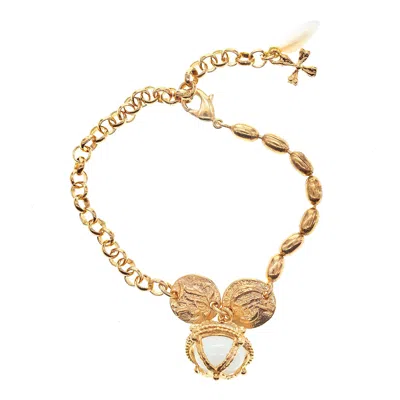 Gem Kingdom Women's White / Gold White Royal Orb Bracelet