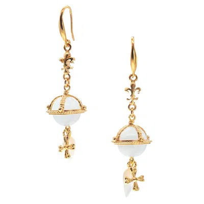 Gem Kingdom Women's White / Gold White Royal Orb Earrings