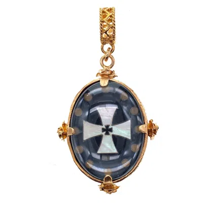 Gem Kingdom Women's White / Orange Maltese Cross Reversible Pendant In Gold