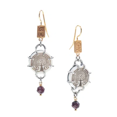Gem Kingdom Women's White / Red Engraved Bone & Garnet Drop Earrings In Silver