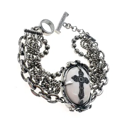 Gem Kingdom Women's White / Silver Cross Multi-chain Bracelet White