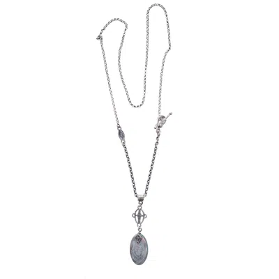Gem Kingdom Women's White / Silver Engraved Mother Of Pearl "wolf" Necklace