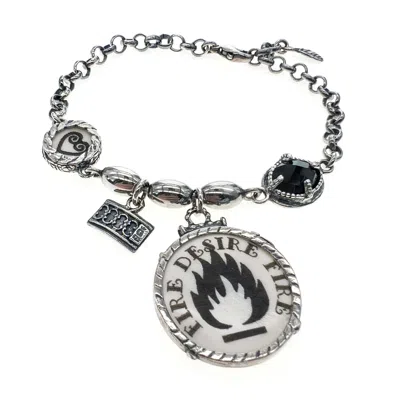Gem Kingdom Women's White / Silver Fire Charm Bracelet