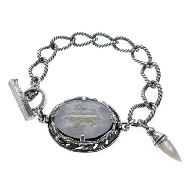 Gem Kingdom Women's White / Silver Fleur-de-lis Intaglio Bracelet White