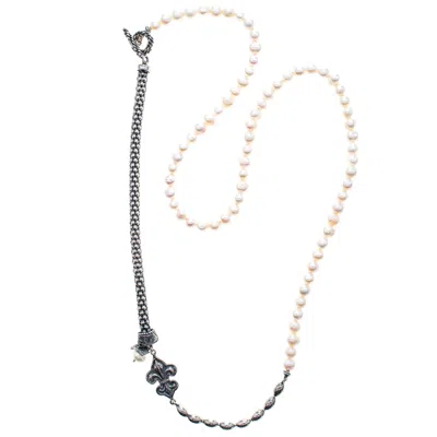 Gem Kingdom Women's White / Silver Sterling Silver Fleur De Pearl Necklace White Pearls In Multi