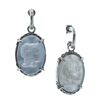 Gem Kingdom Women's White / Silver White Cameo Earrings In Blue