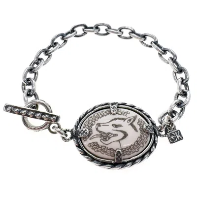 Gem Kingdom Women's White / Silver White Wolf Medallion Bracelet In Multi