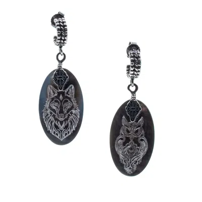 Gem Kingdom Women's White / Silver Wolf And Owl Earrings In White/silver
